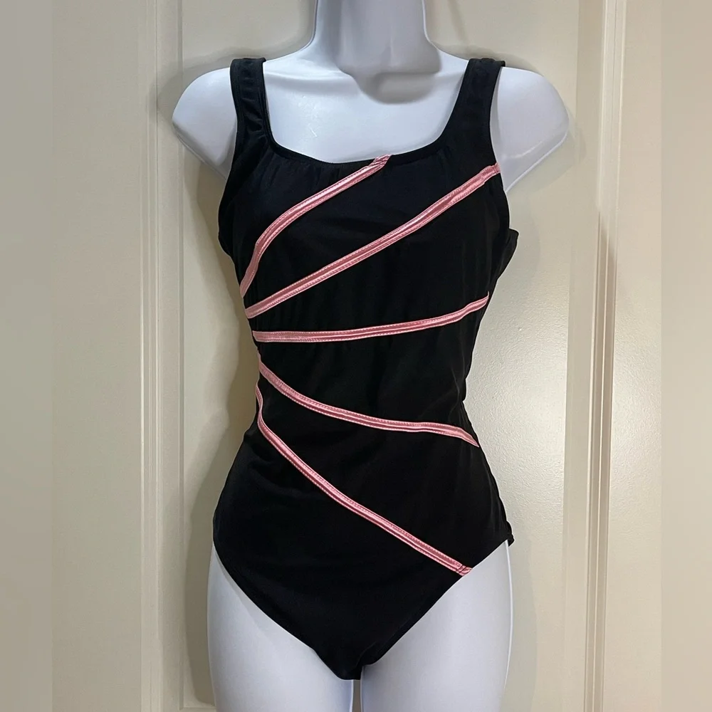 Robby Len Black and Pink One Piece Swimsuit Size 12